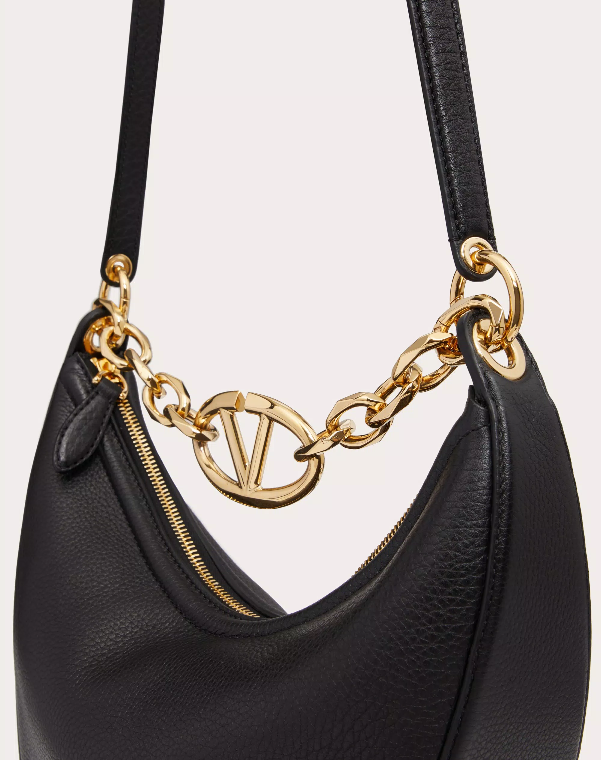 SMALL VLOGO MOON HOBO BAG IN LEATHER WITH CHAIN